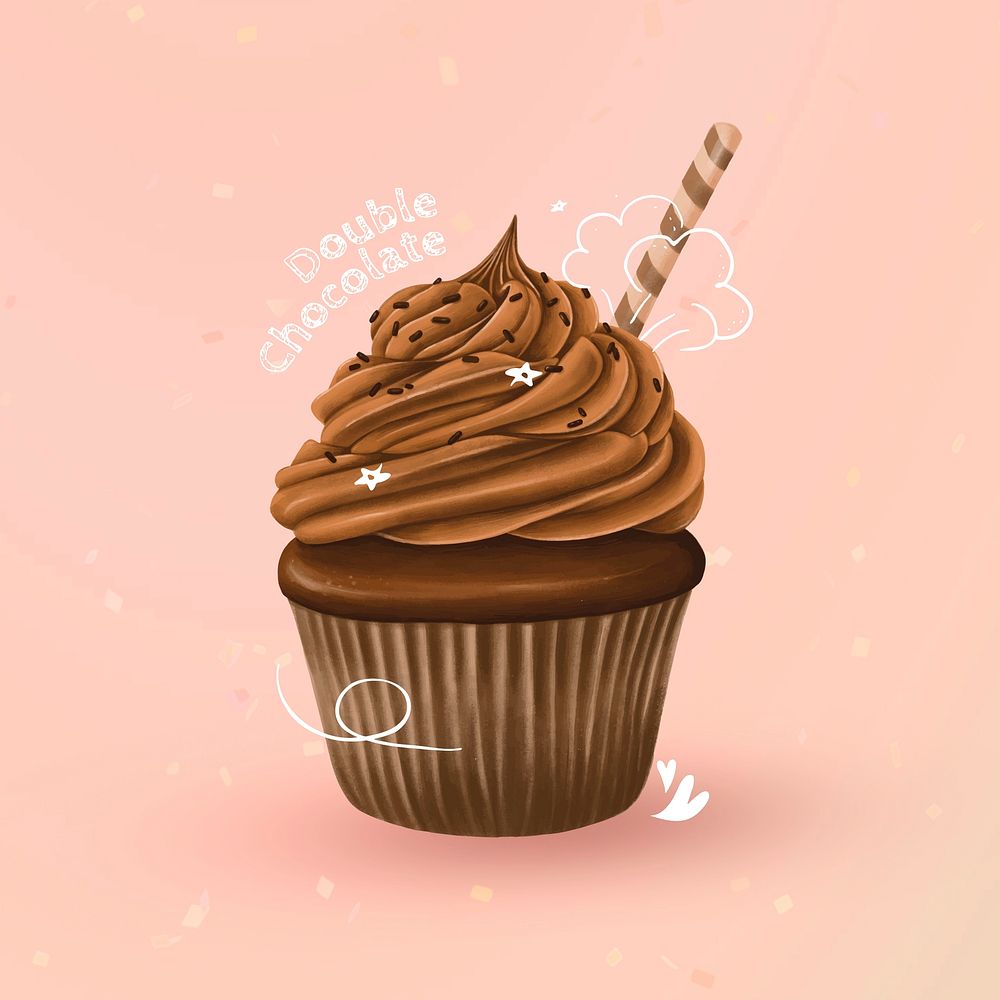 Hand drawn chocolate cupcake vector
