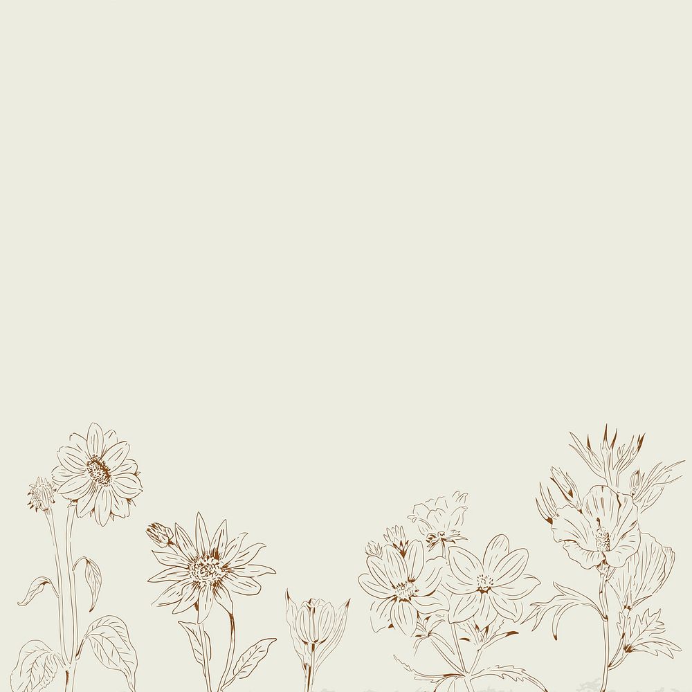 Hand drawn wildflowers patterned on beige background template vector