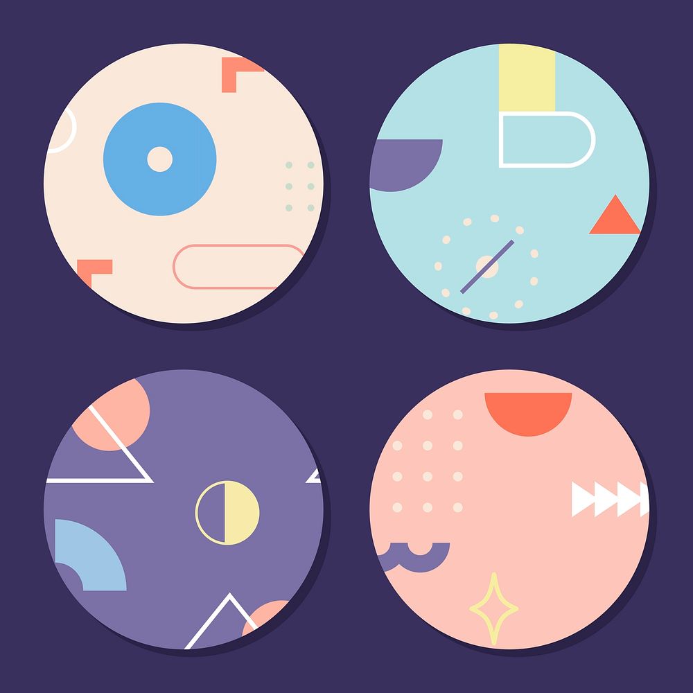 Geometric patterned round backgrounds set vector