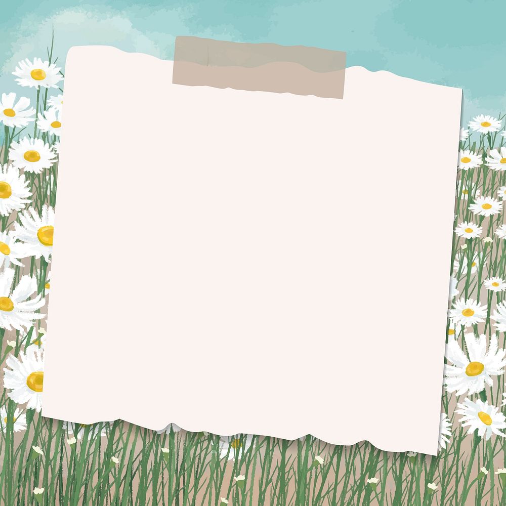 Empty paper on daisy field patterned background vector