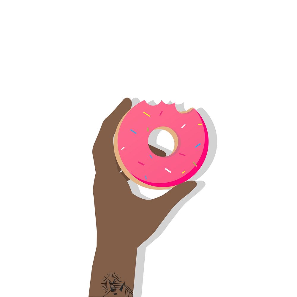 Illustration of a hand holding a donut