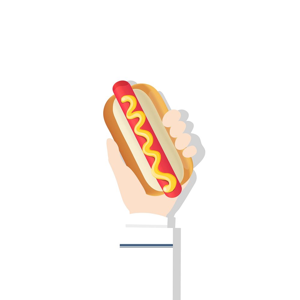 Illustration of hand holding hot dog