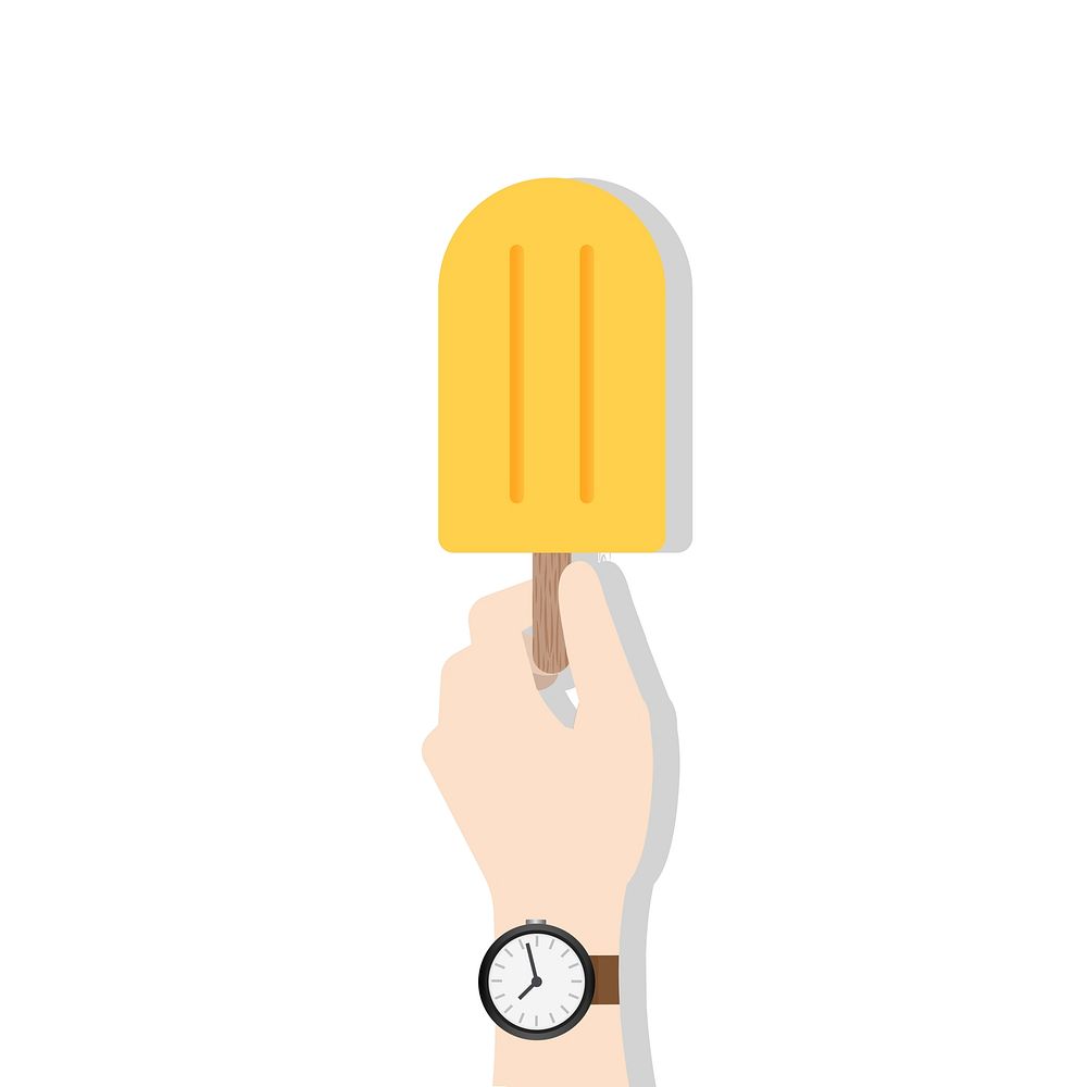 Illustration of a hand holding a yellow popsicle ice cream