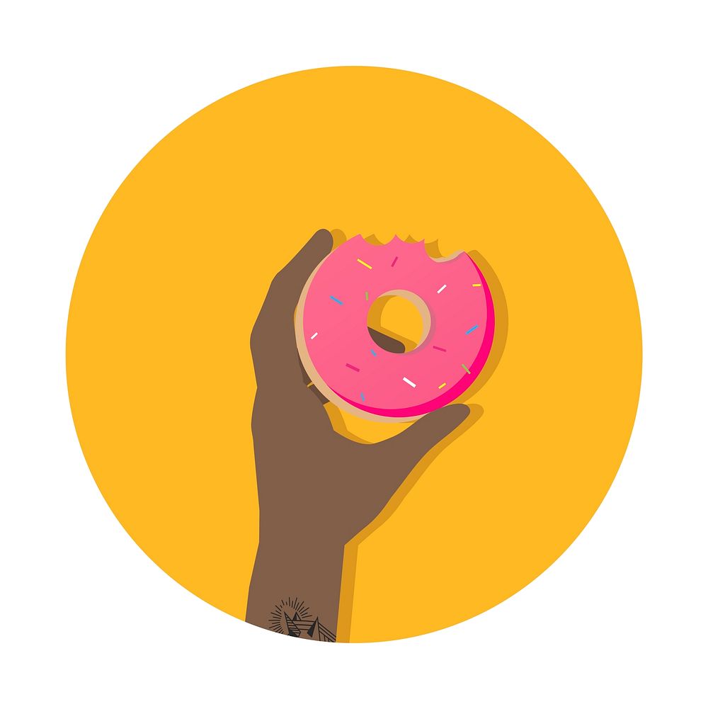 Illustration of a hand holding a donut