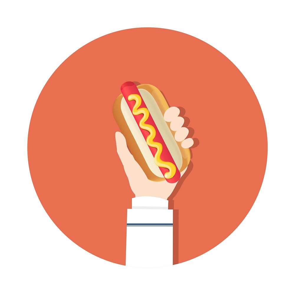 Illustration of a hand holding a hotdog sandwich