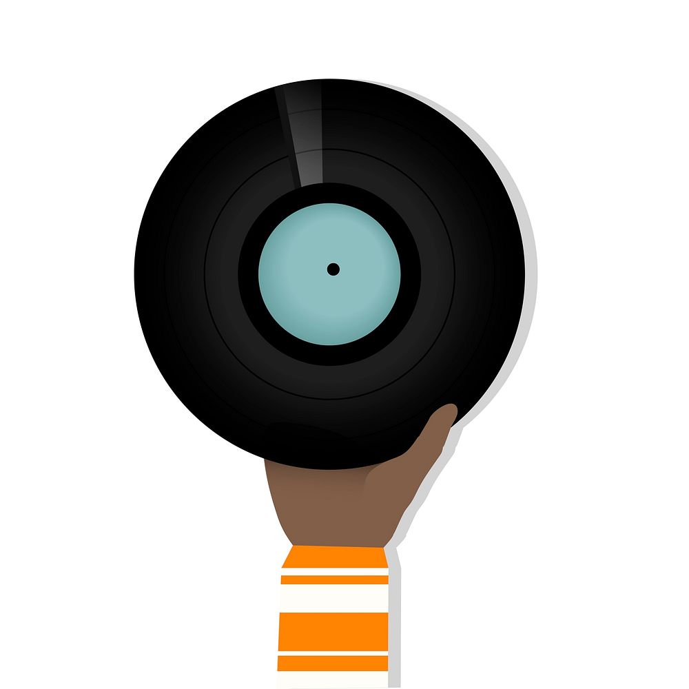 Illustration of a hand holding vinyl record