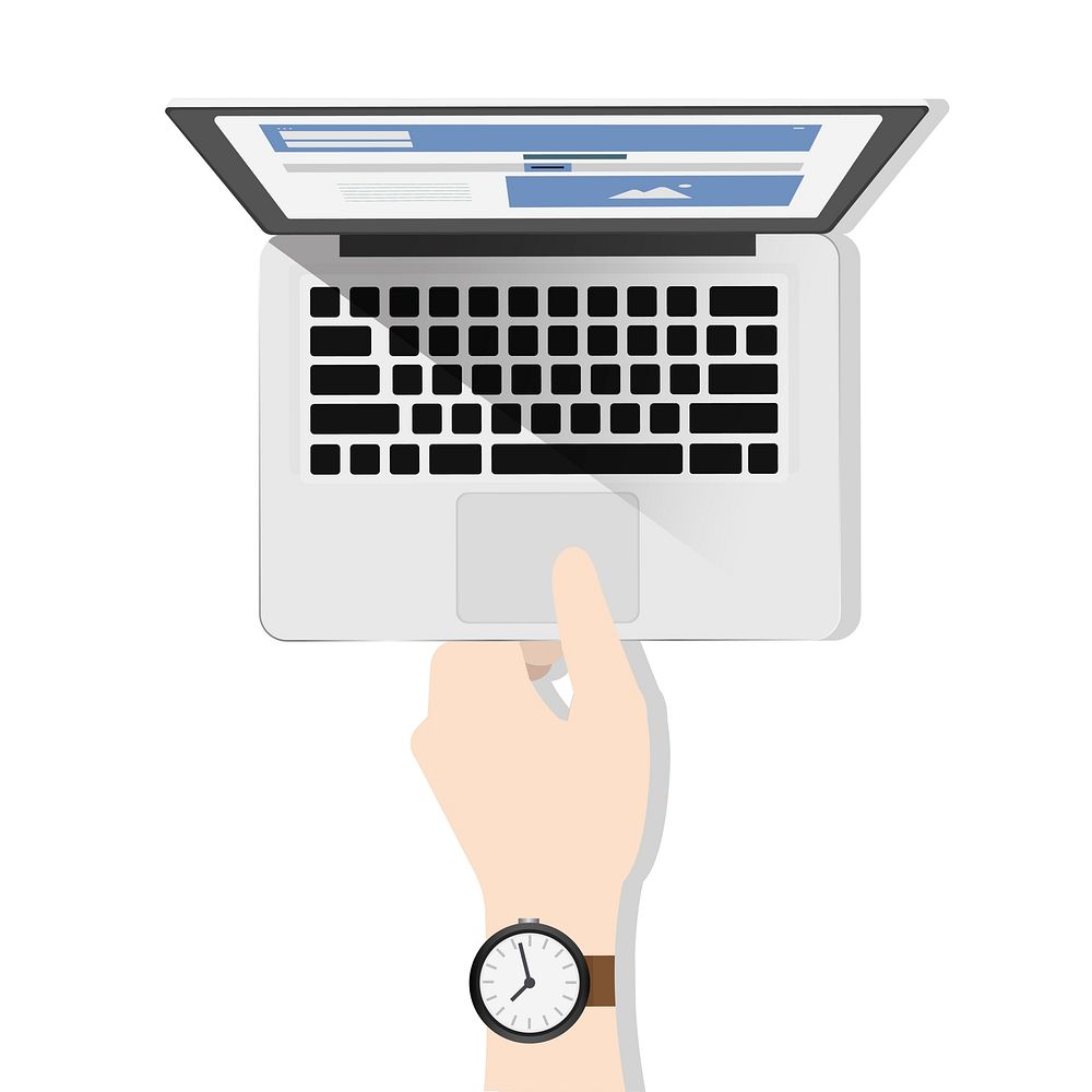 Illustration of a hand holding a laptop