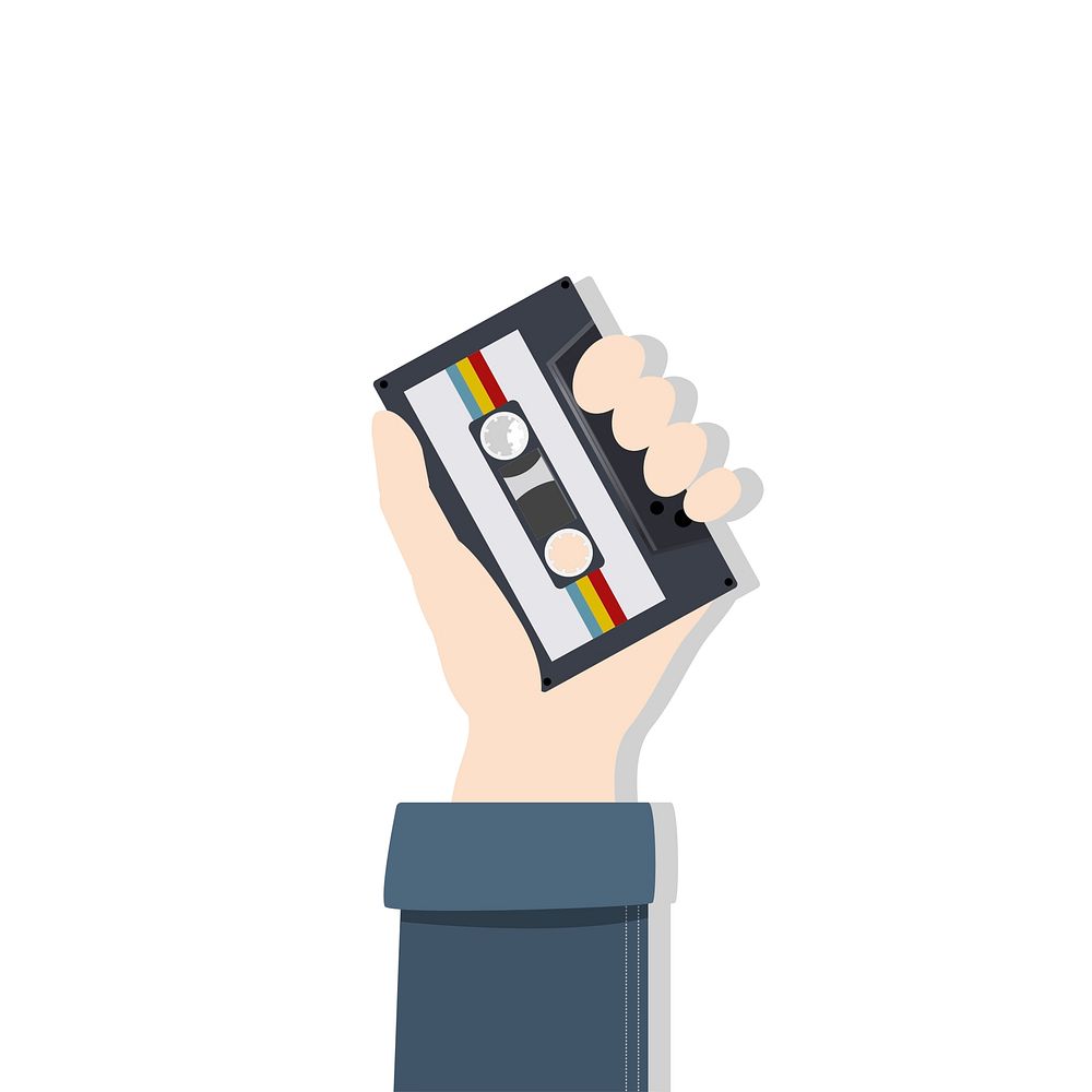 Illustration of a hand holding a cassette tape