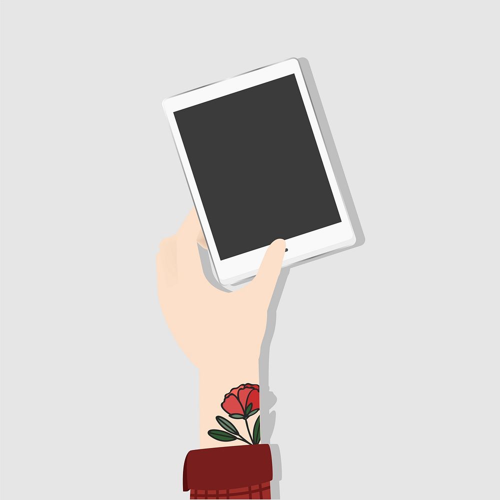 Illustration of a hand holding a tablet