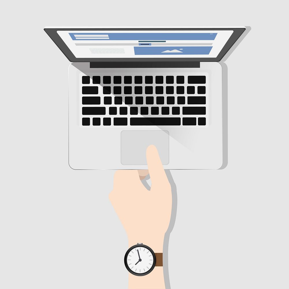 Illustration of a hand holding a laptop