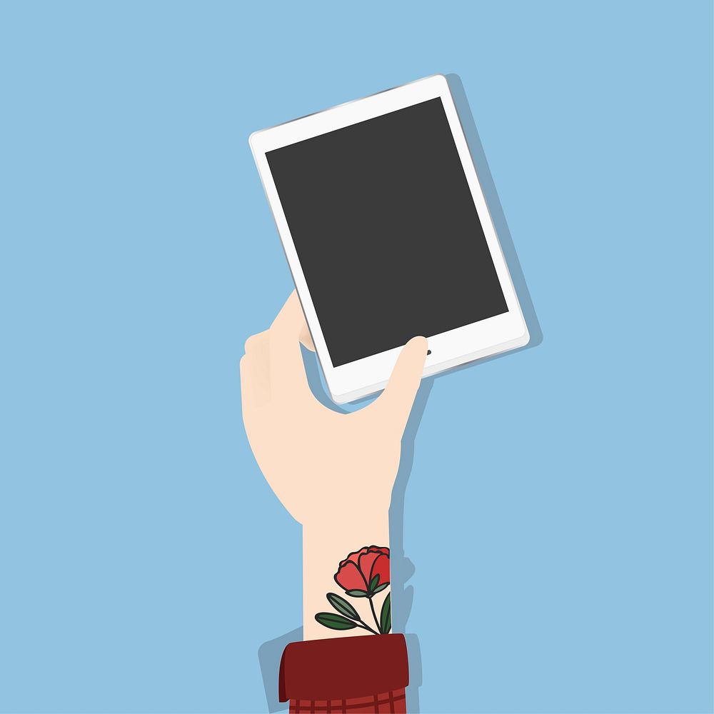 Illustration of a hand holding a tablet