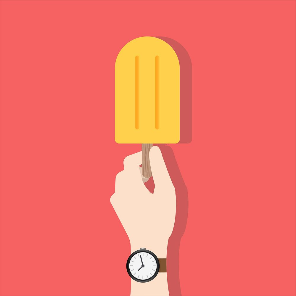Illustration of a hand holding popsicle ice cream