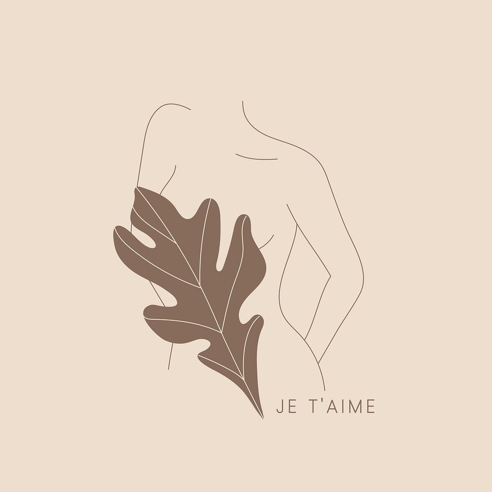 Woman body line art with Je t'aime word vector