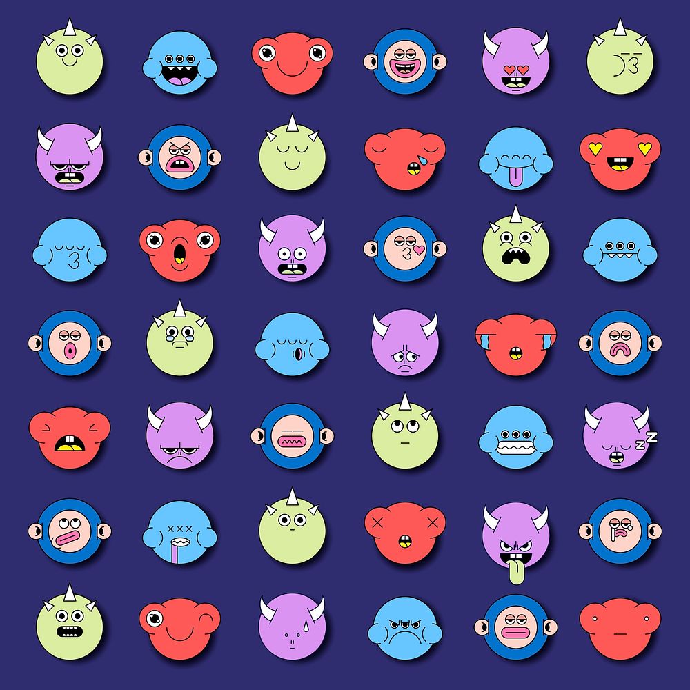 Mixed funky monster emoji stickers set vector