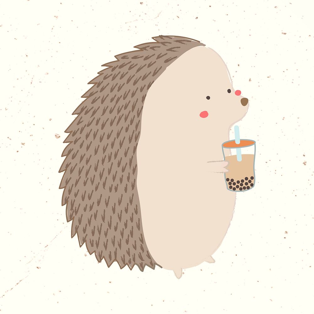 Cute porcupine drinking bubble tea vector