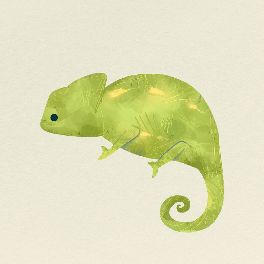 Green Chameleon on a beige background template