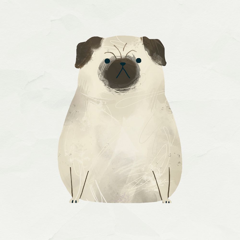 Grumpy pug painting on a white background vector