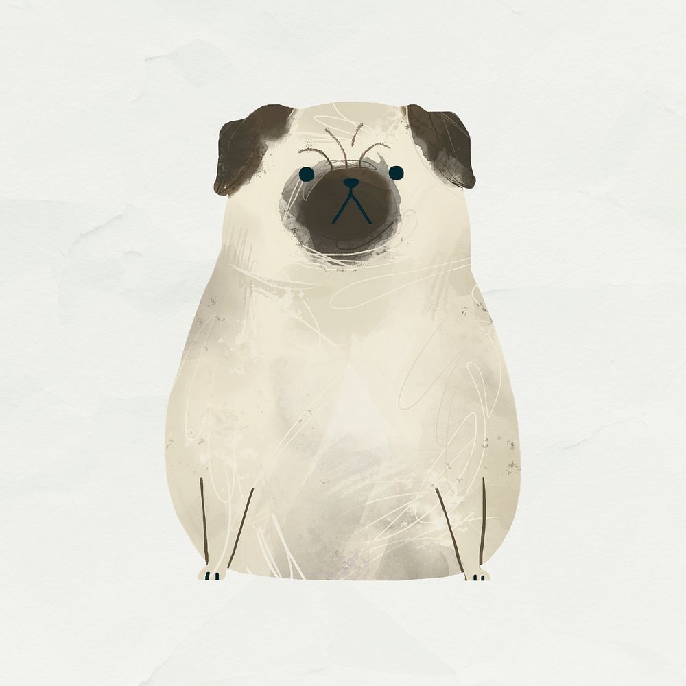 Grumpy pug painting on a white background template