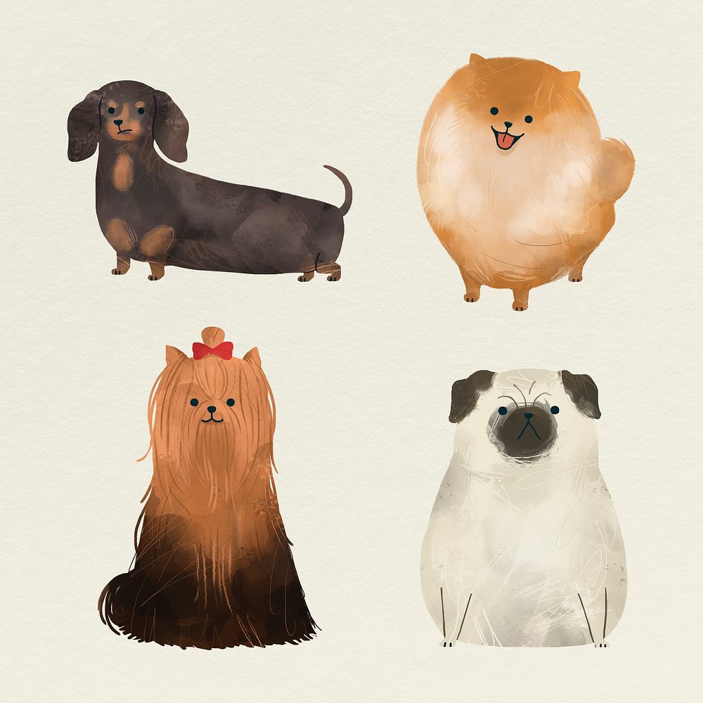 Friendly dogs watercolor collection template