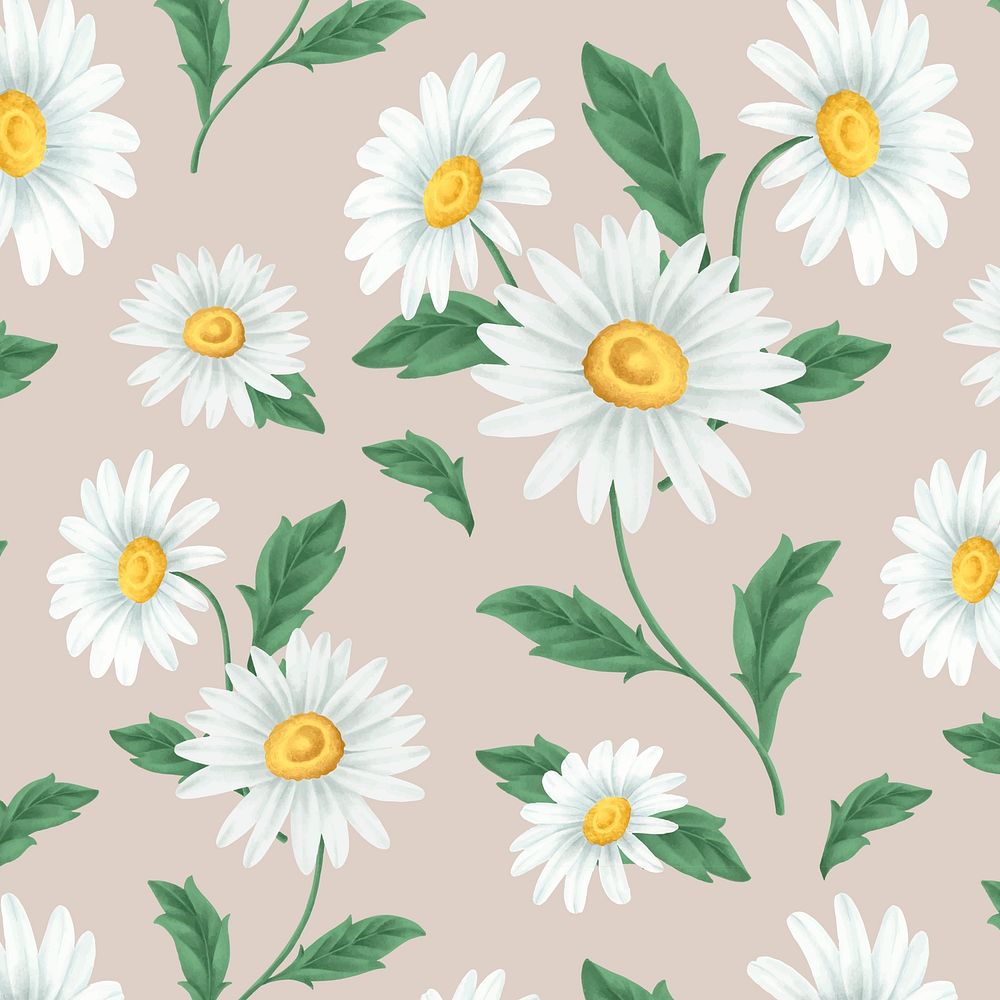 White daisy flower patterned background vector