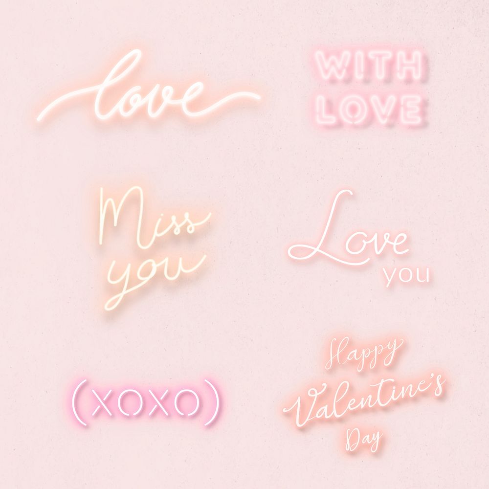 Collection of valentines day neon typography vector