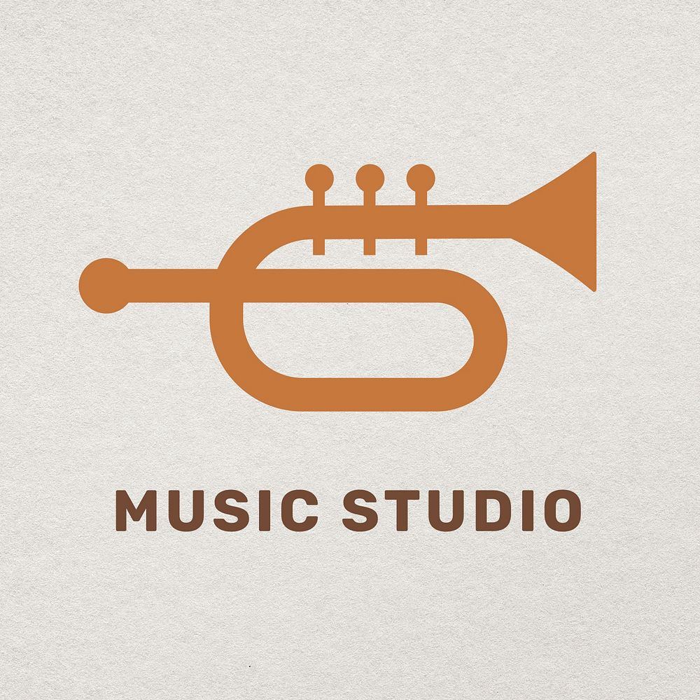 Trumpet flat psd logo design with music studio text