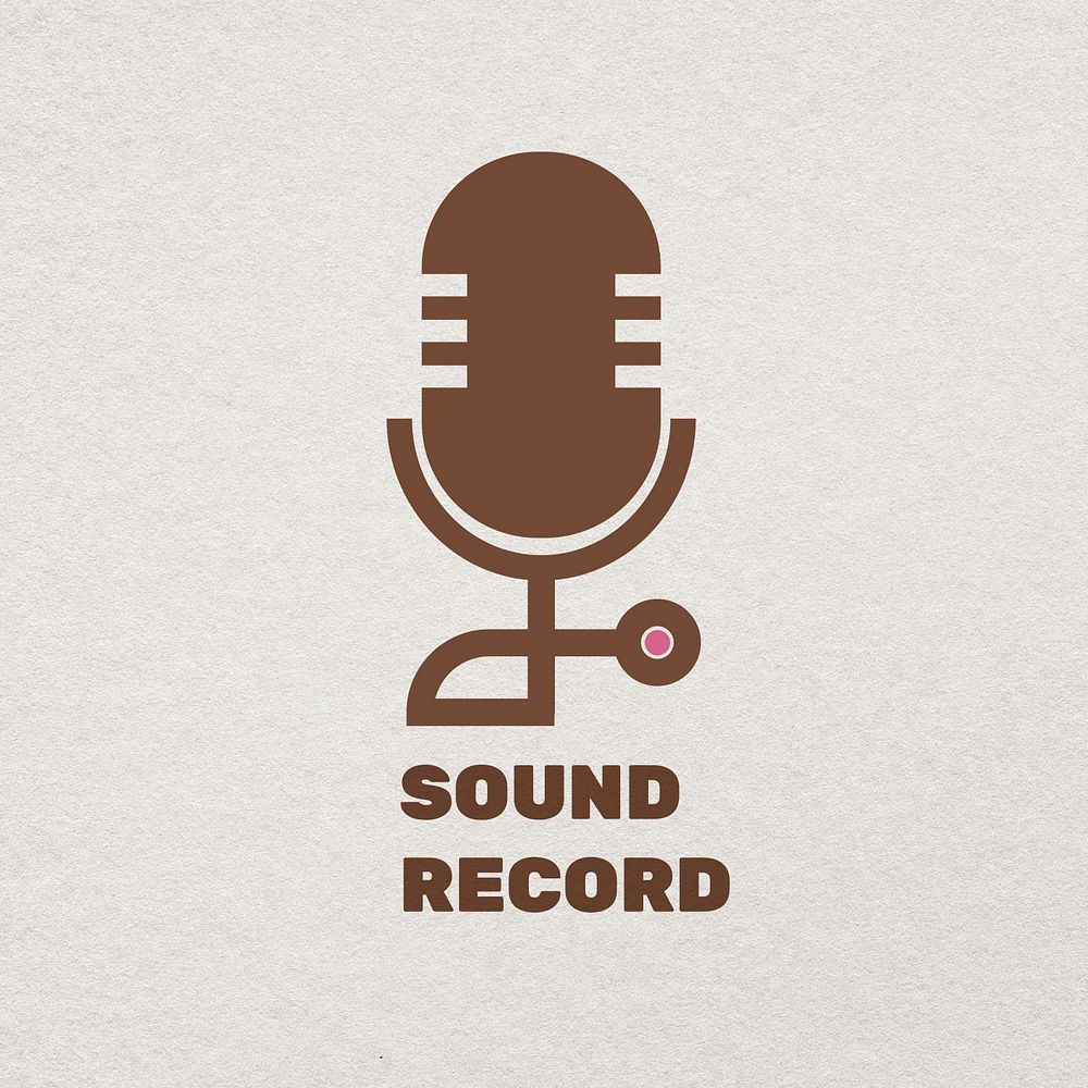 Microphone psd logo flat design with sound record text