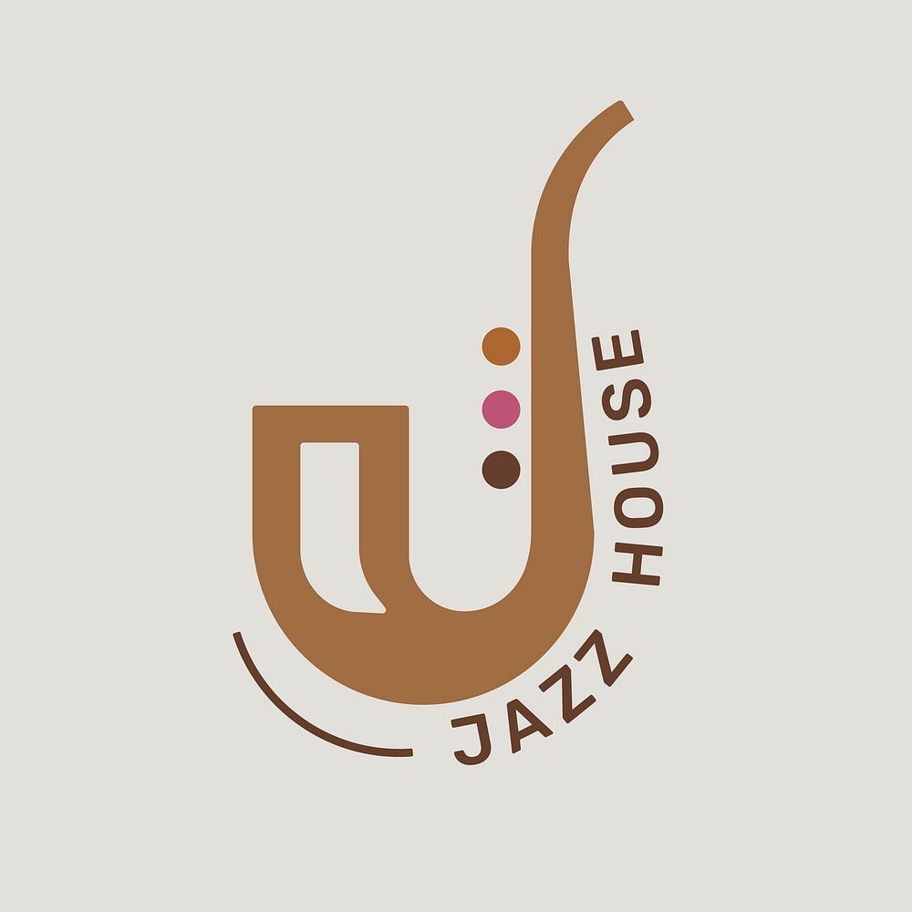 Saxophone music logo vector flat design with jazz house text