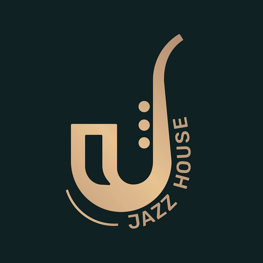 Saxophone music logo psd minimal design in black and gold, jazz house