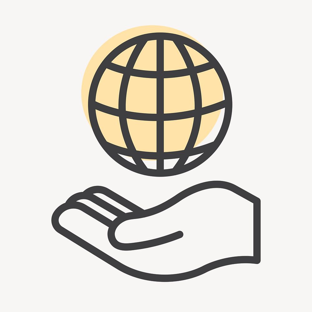 Hand presenting globe icon psd for business in simple line