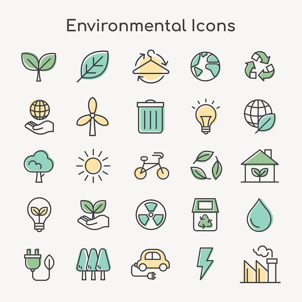 Environmental icons psd for business in green simple line set
