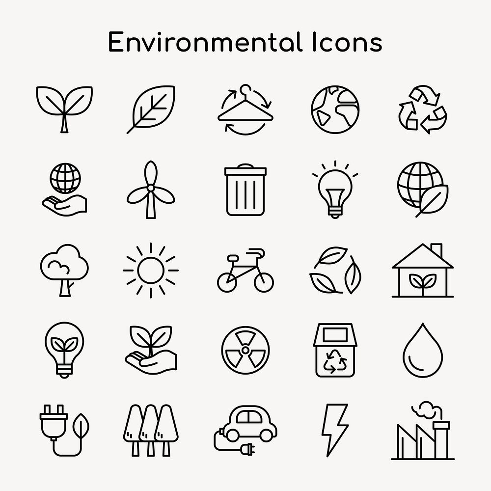 Environmental icons psd for business in simple line set