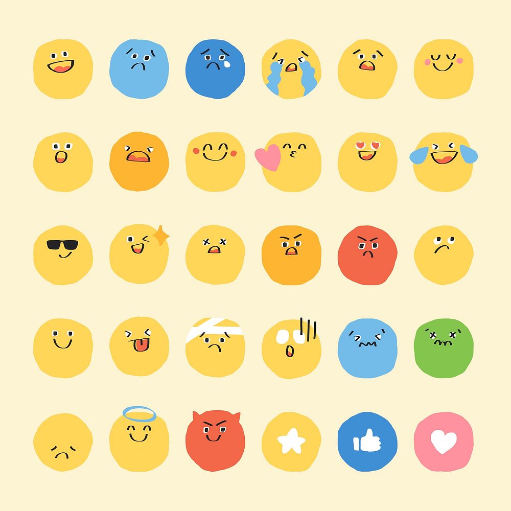 Cute doodle emoticon vector set journal sticker