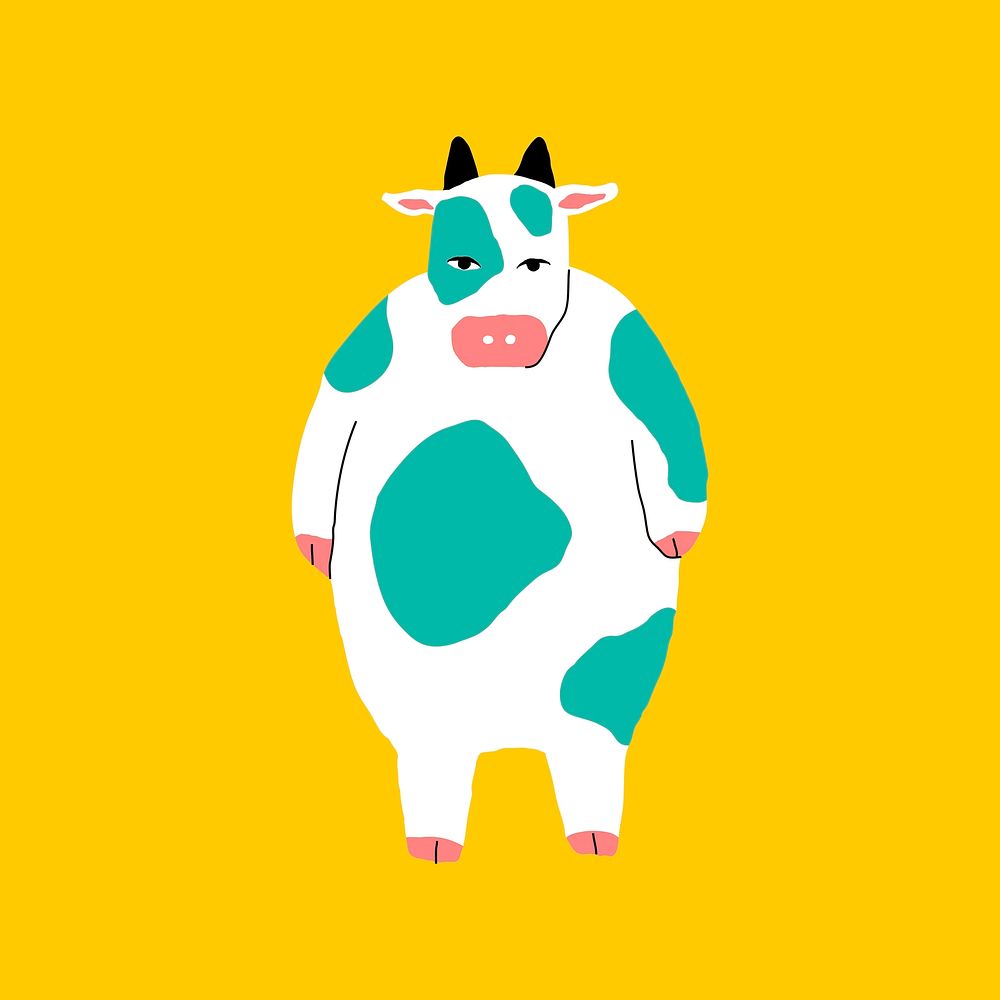 Chubby cow element psd on yellow background