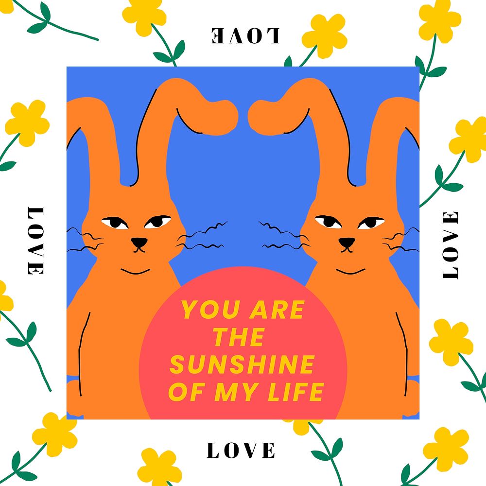 Twin rabbit editable template vector you are the sunshine of my life