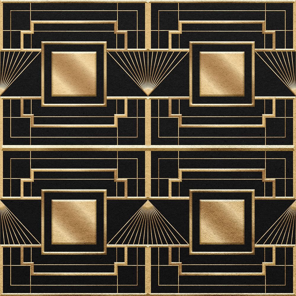 Gold square art deco patterns on dark background