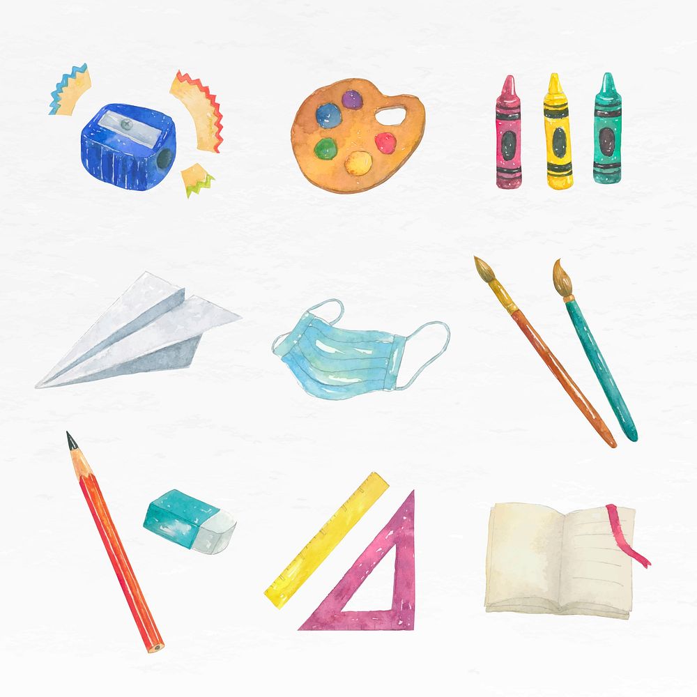 Education object vector watercolor set educational graphic