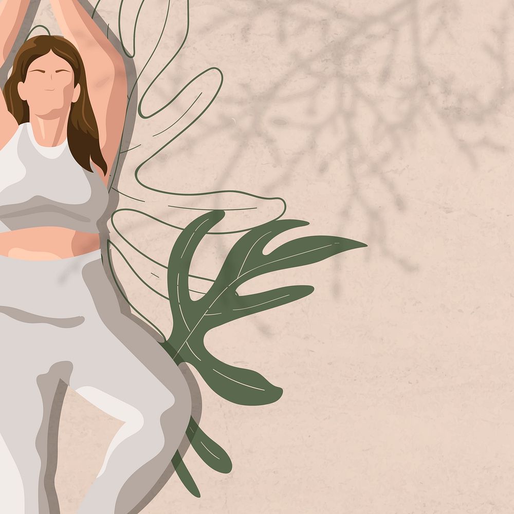 Tree pose border psd background with yoga, health and wellness illustration