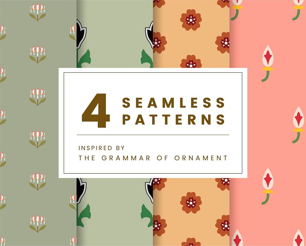 Set of 4 vintage patterns inspired by The Grammar of Ornament 