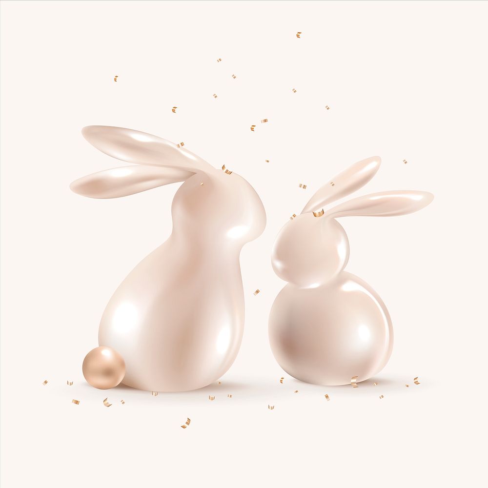 Easter bunny 3D psd in rose gold for cute greeting card