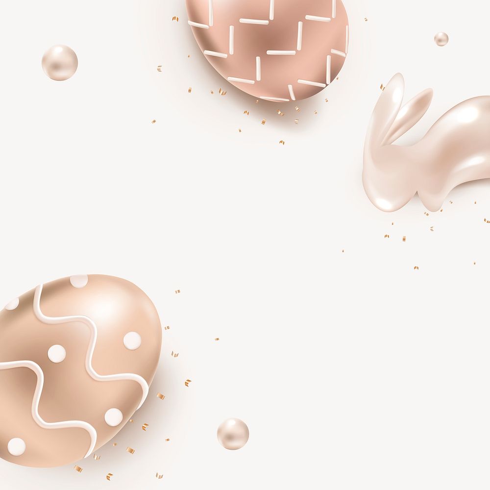 Easter festival beige background psd with 3D rose gold bunny and eggs