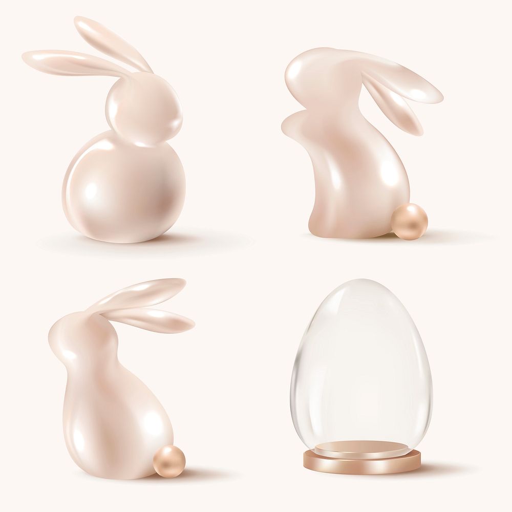 3D Easter product background vector with rose gold decorated eggs set