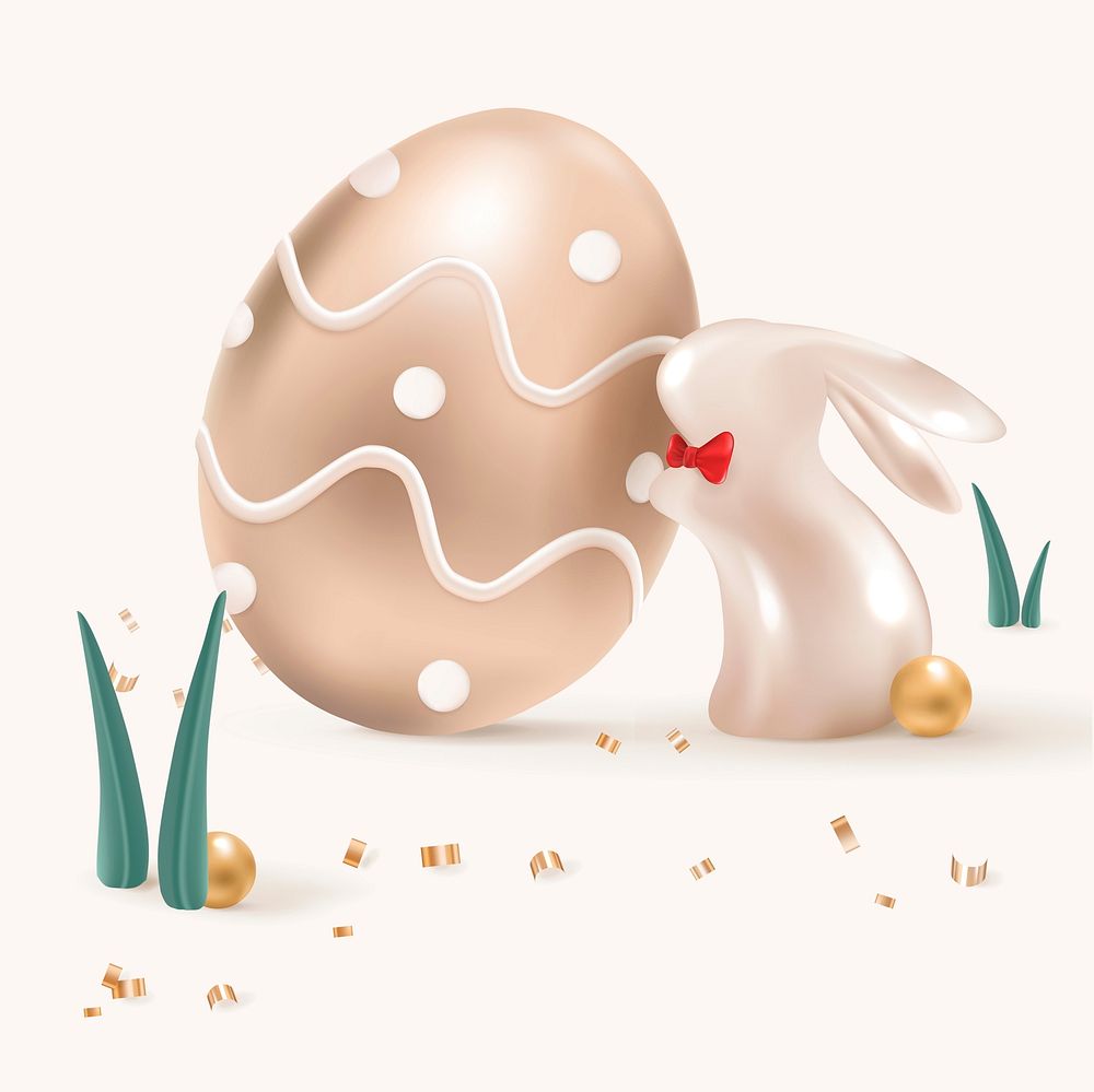 Rose gold Easter vector 3D celebration with bunny and eggs