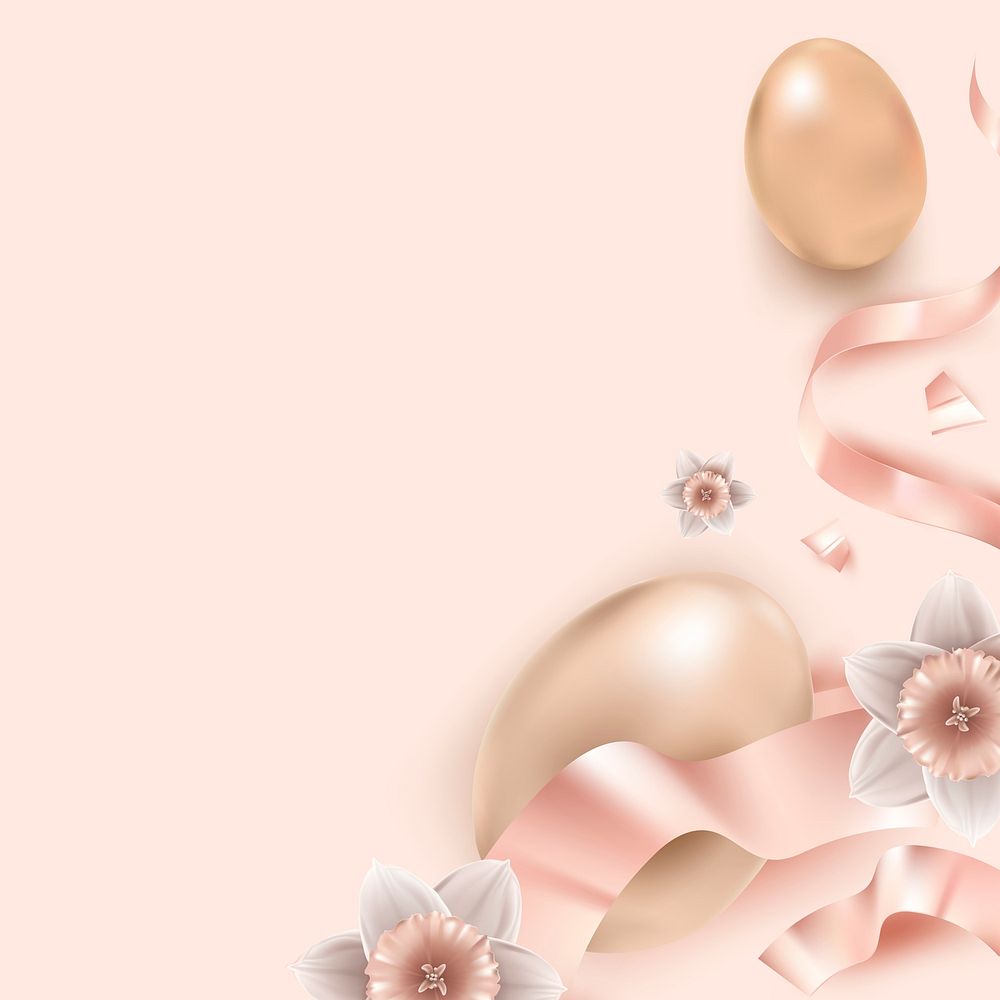 Floral Easter eggs border psd in 3D rose gold and ribbons on pink background for greeting card