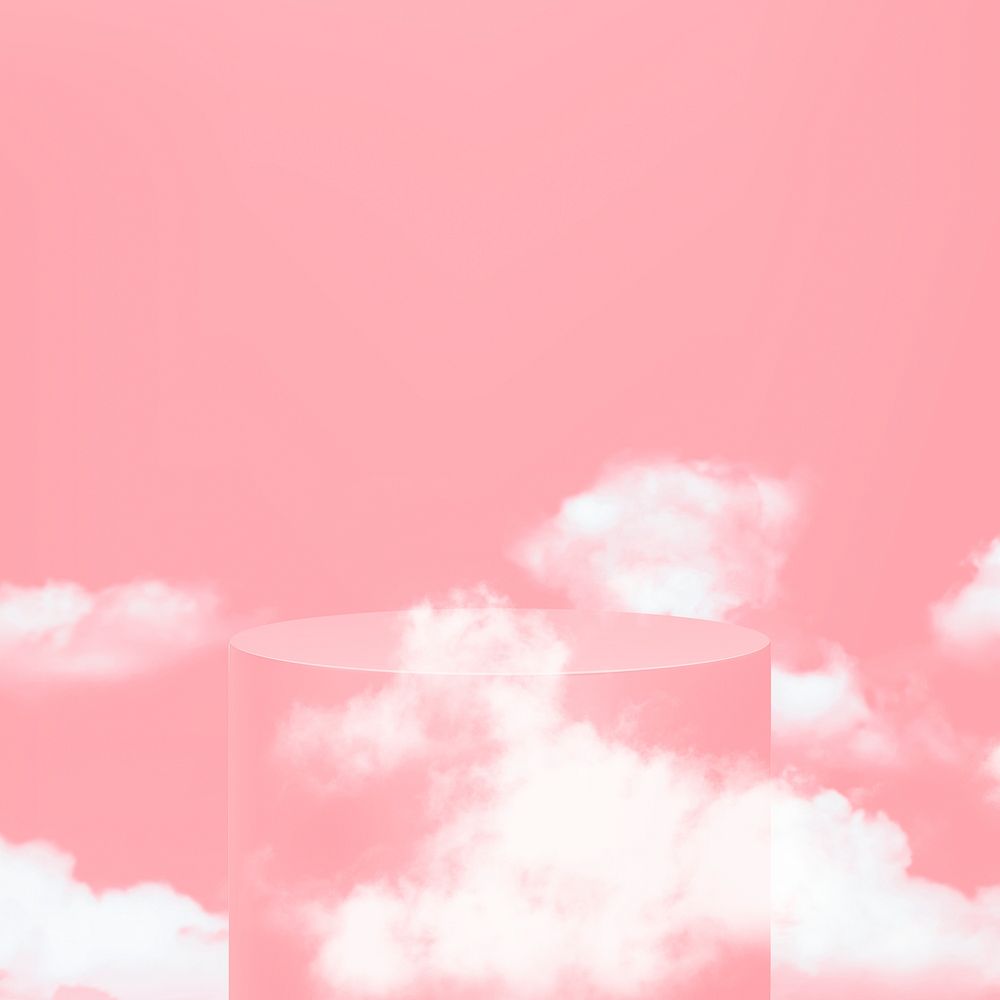 3D rendering product podium psd with clouds on pink background