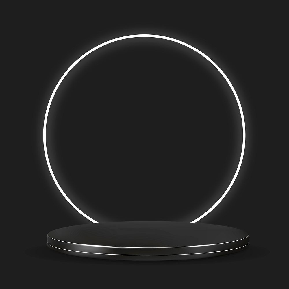 Black product display podium vector with white neon ring