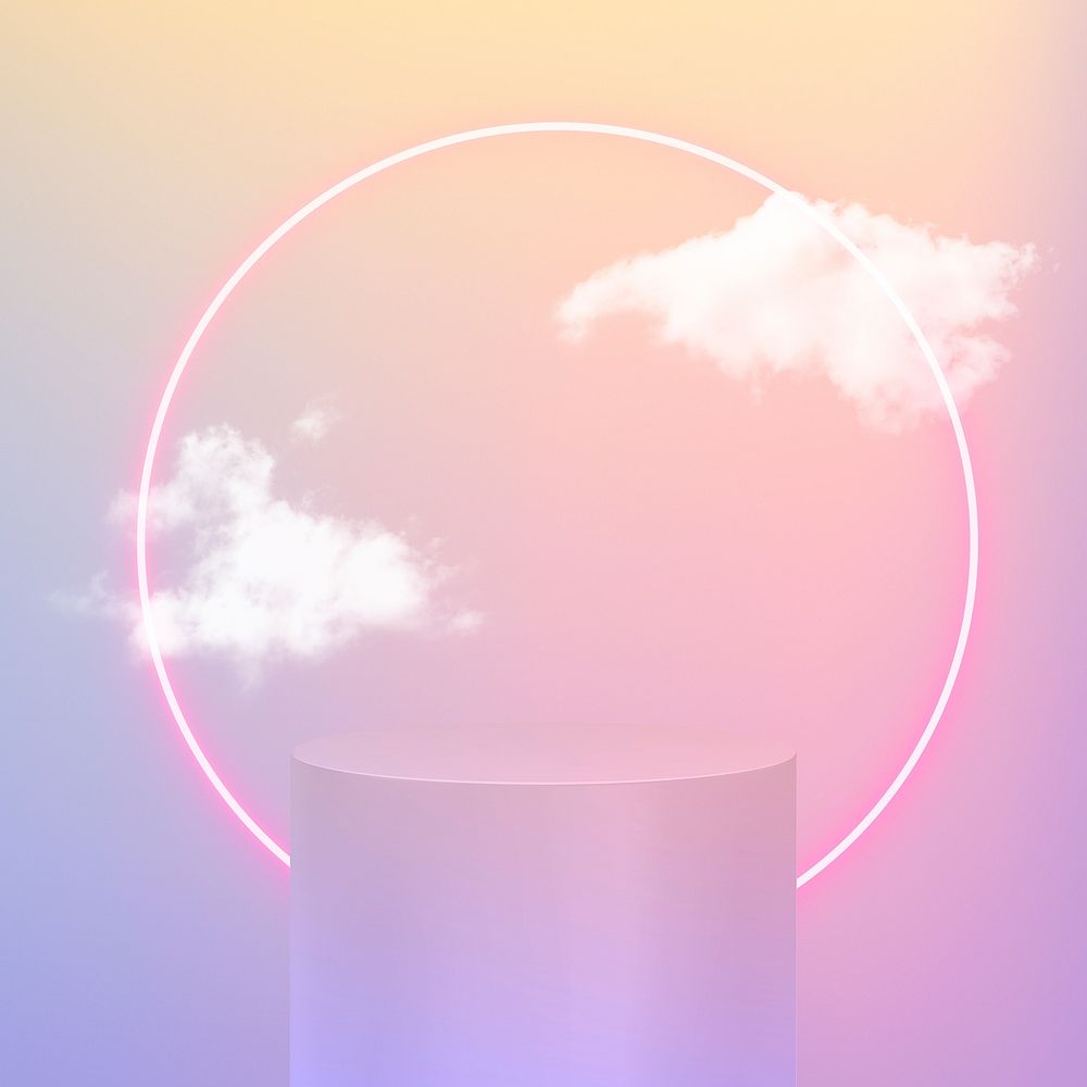 3D rendering product podium psd with clouds on pastel background