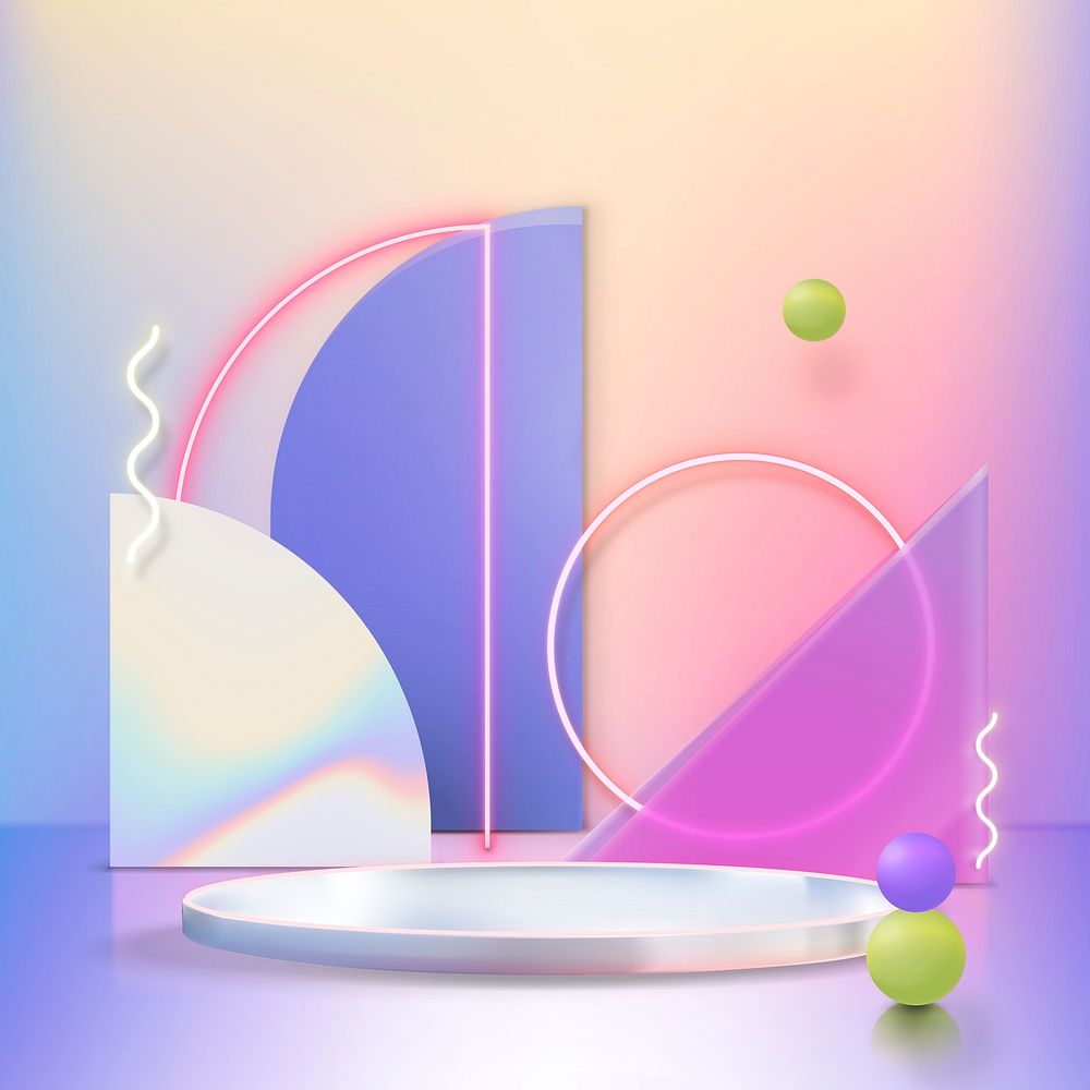 3D holographic product display psd with podium and neon rings