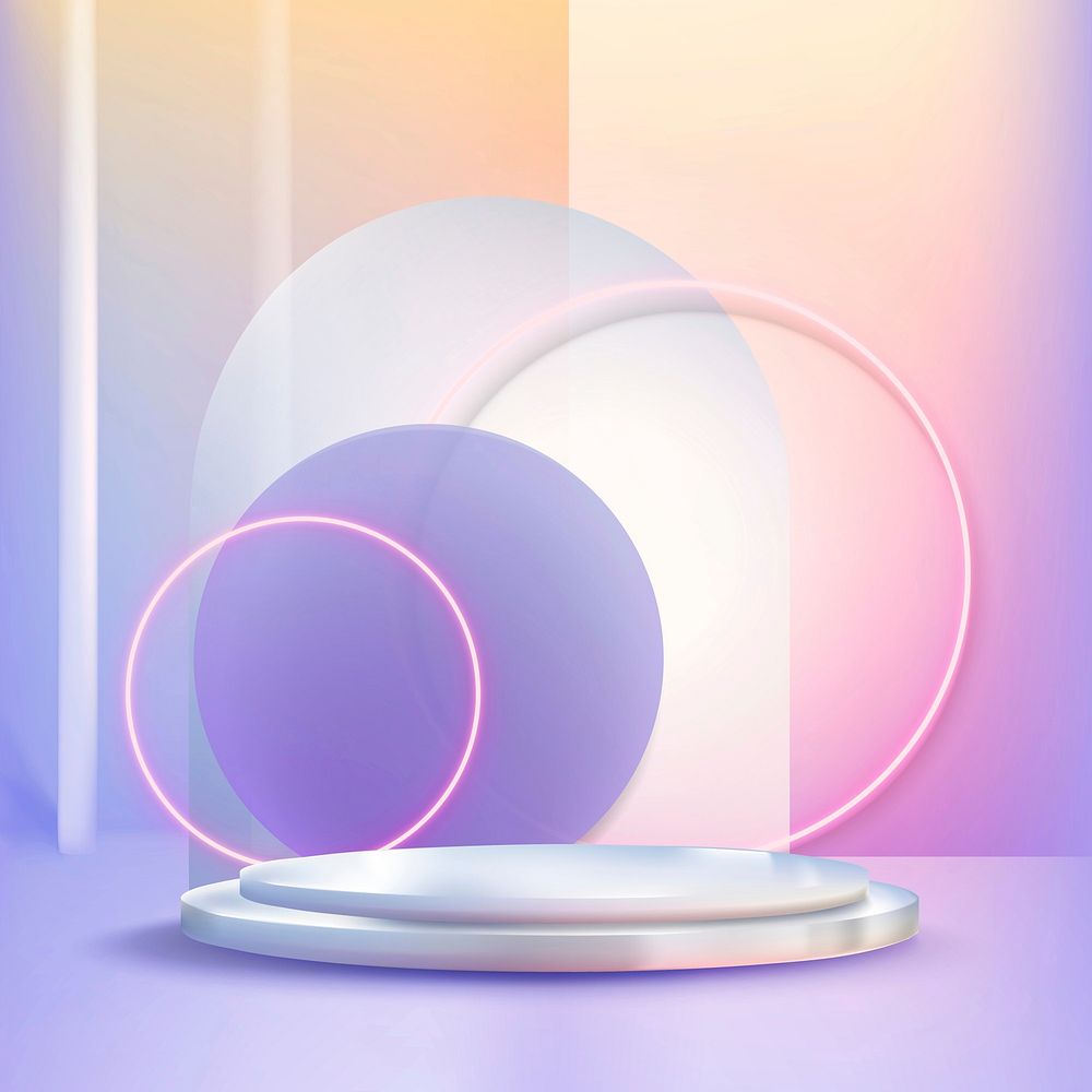 3D product display vector with podium and pink neon rings