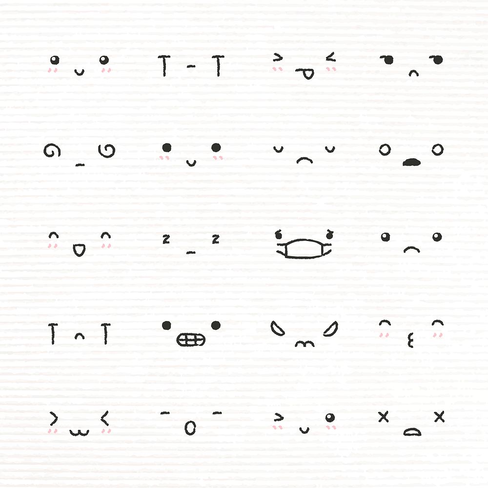Cute emoticon design element psd with diverse feelings in doodle style set